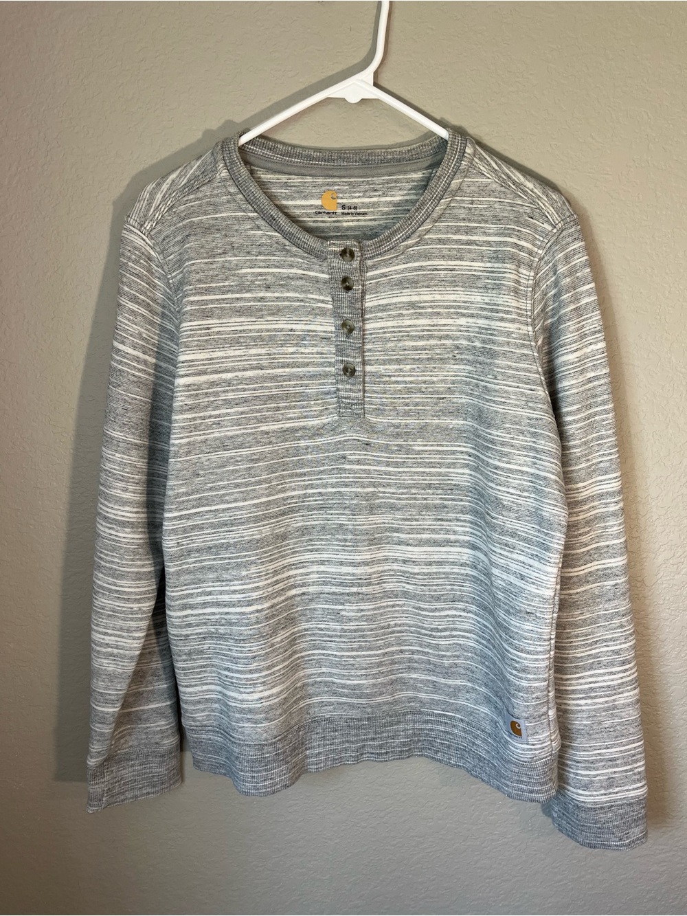 Carhartt Gray Space Dye Henley Sweatshirt Women's Small Cozy Workwear Pullover